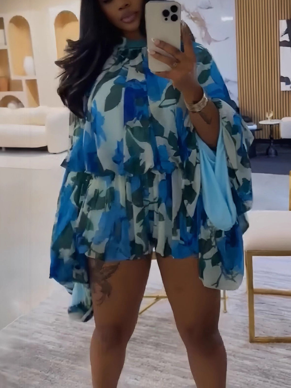 Floral Ruffle Sleeve Top Shorts Set