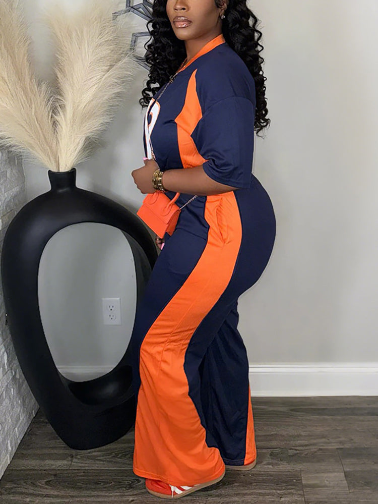 Two Piece Number Print Pants Sets Tracksuit