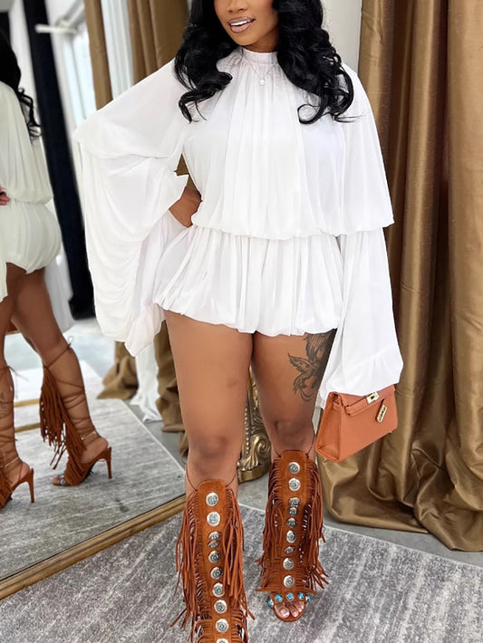 Ruffle Lantern Sleeve Top Shorts Set 750