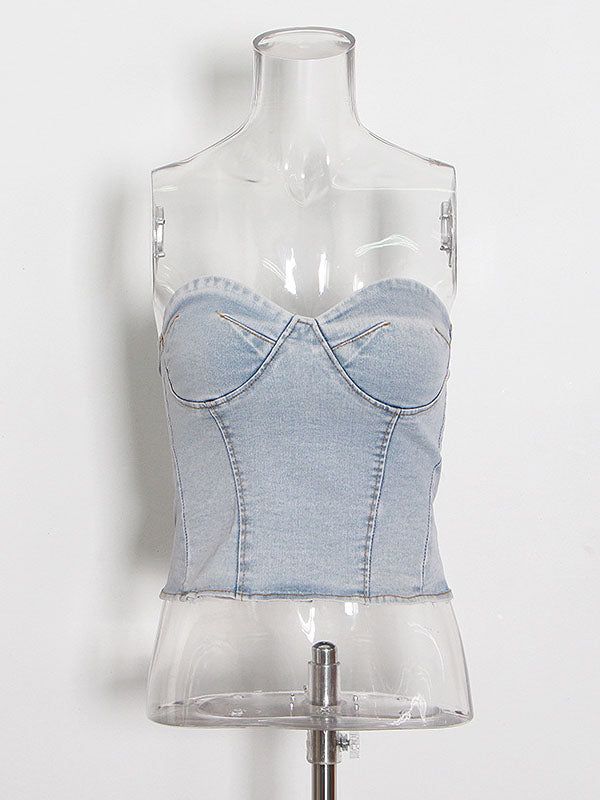 Strapless Elastic Waist Denim Sets