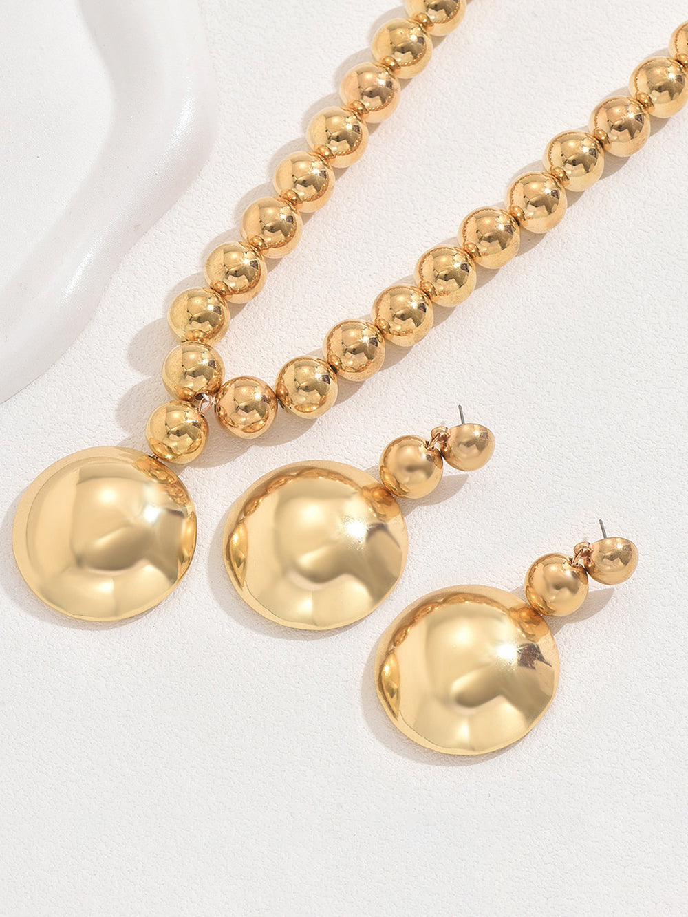 Metal Beaded Necklace Earrings Jewelry Set