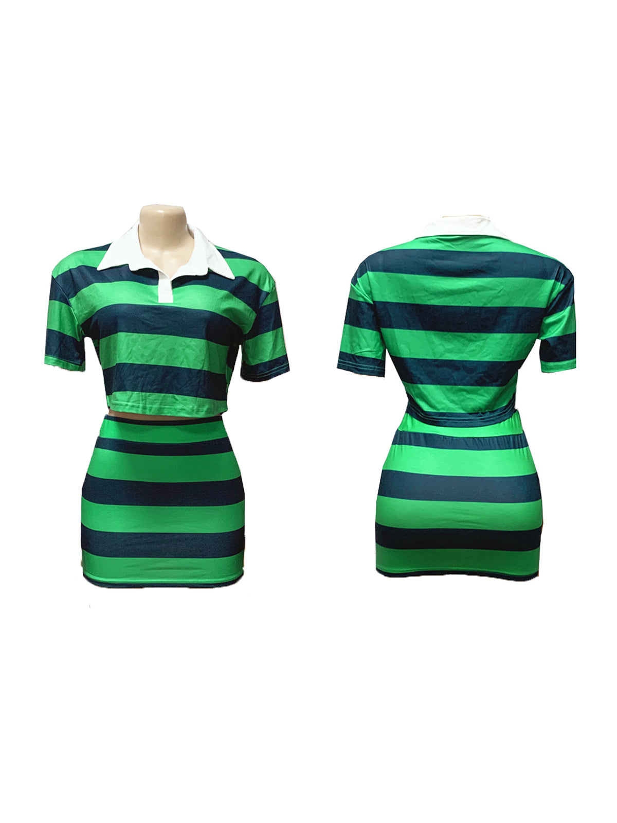 Striped Contrast Crop Top Skirt Set