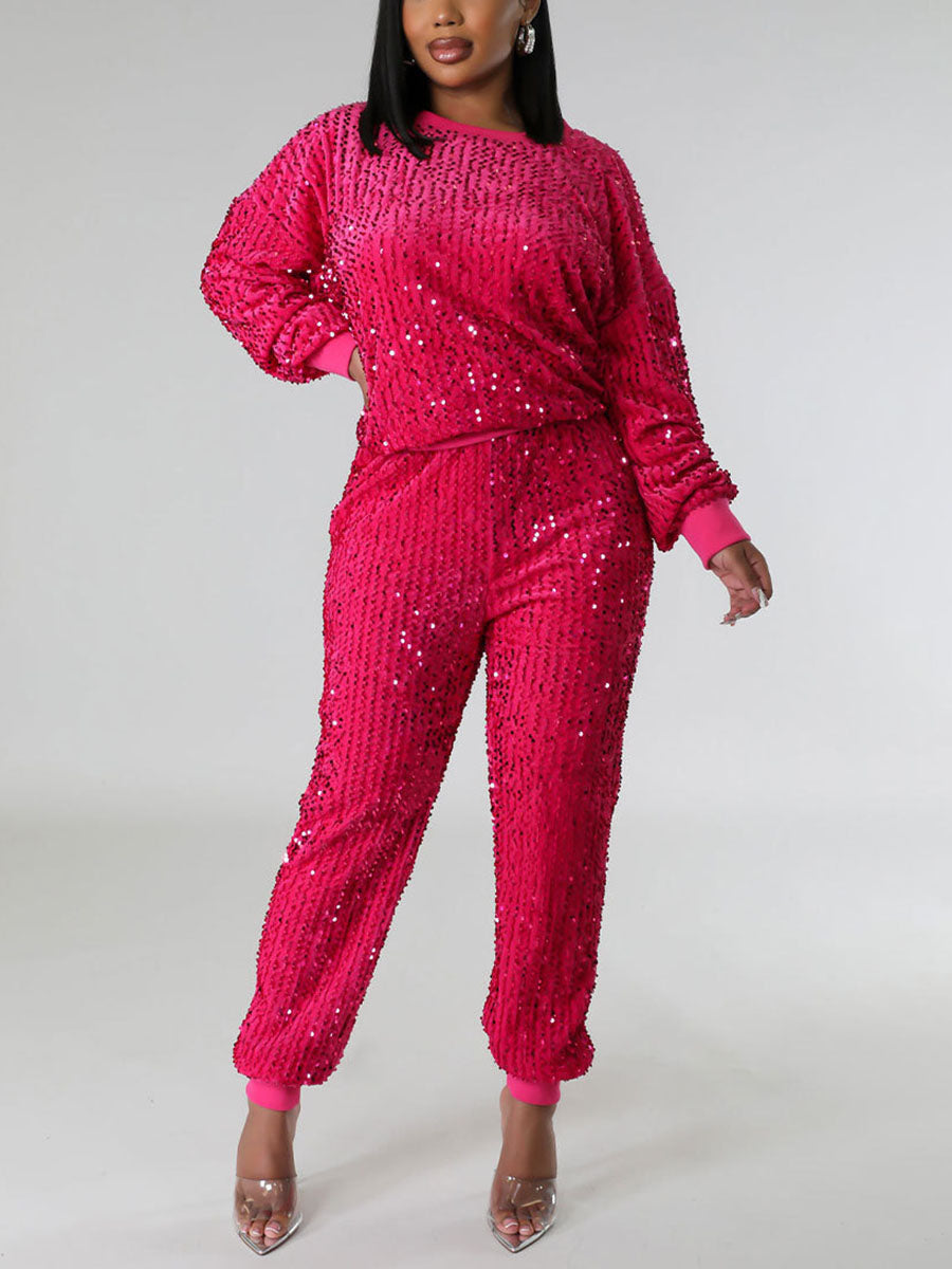 Glitzer-Sweatshirt-Hosen-Set