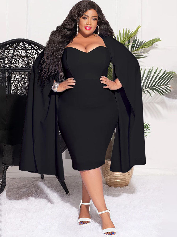 Plus Size Split Sleeves High Waist Midi Dress
