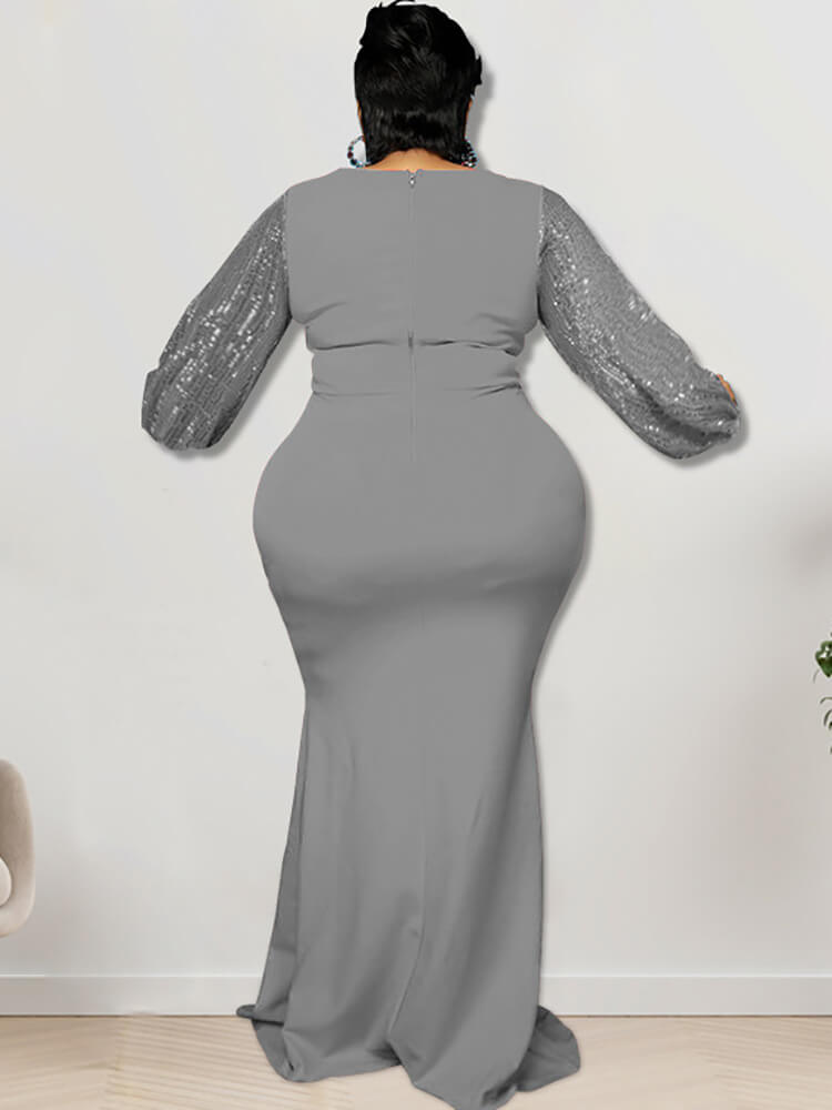 Glitter Long Sleeve Patchwork Maxi Dresses