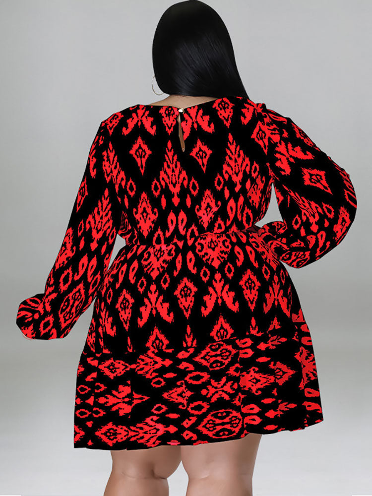 Plus Size Long Sleeves Round Neck Midi Dress