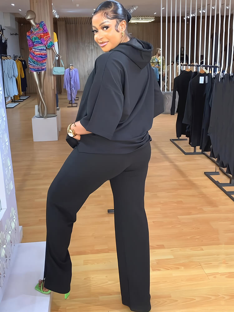 Two Piece Short Sleeve Hoodies Split Pants