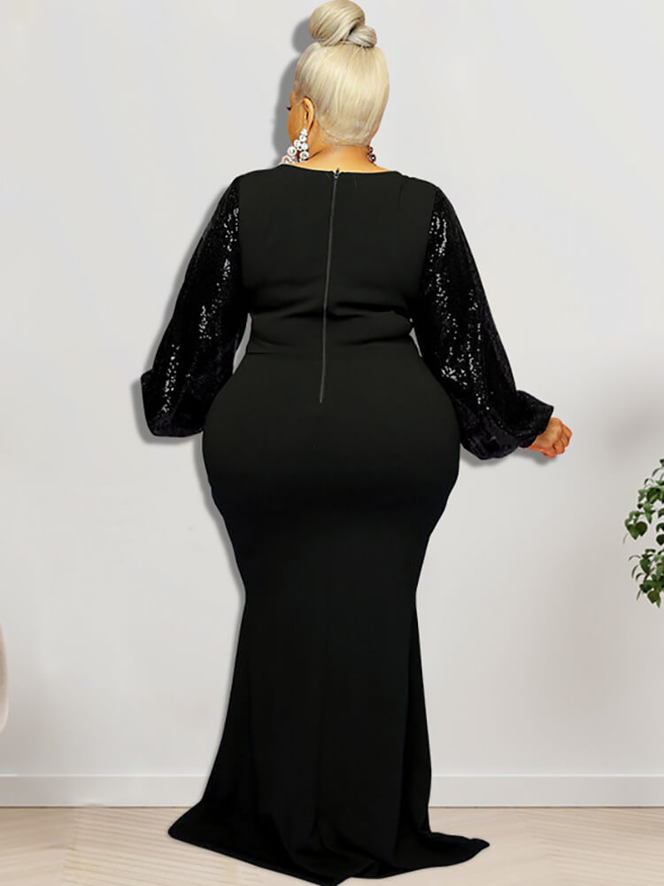 Glitter Long Sleeve Patchwork Maxi Dresses