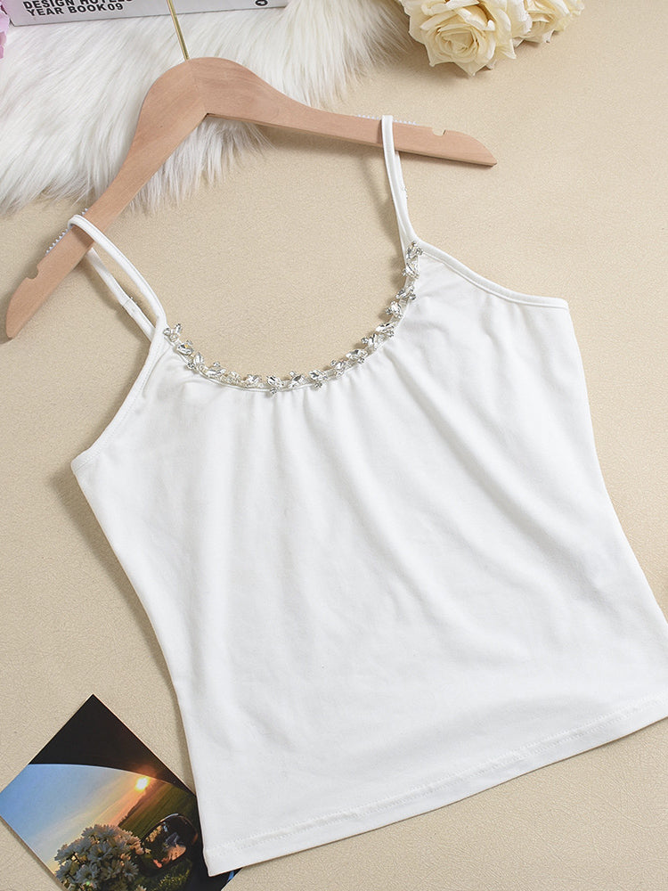 Spaghetti Strap Top with Diamante Details