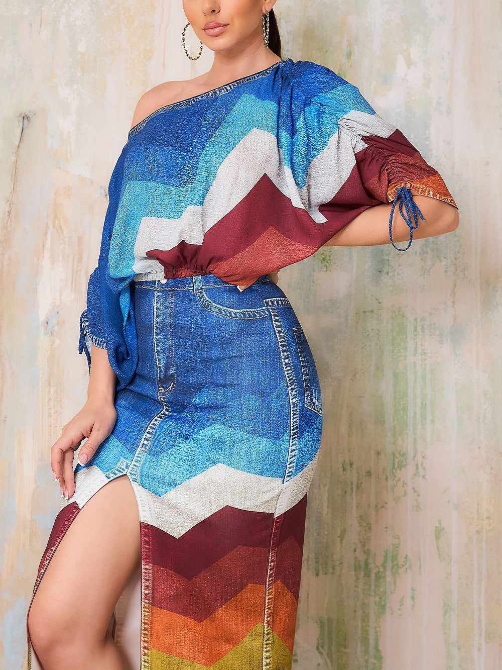 Off Shoulder Colorful Skirt Set