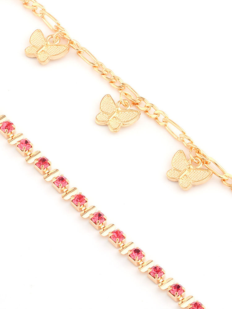 Double Layer Butterfly Pendant Tassel Anklets