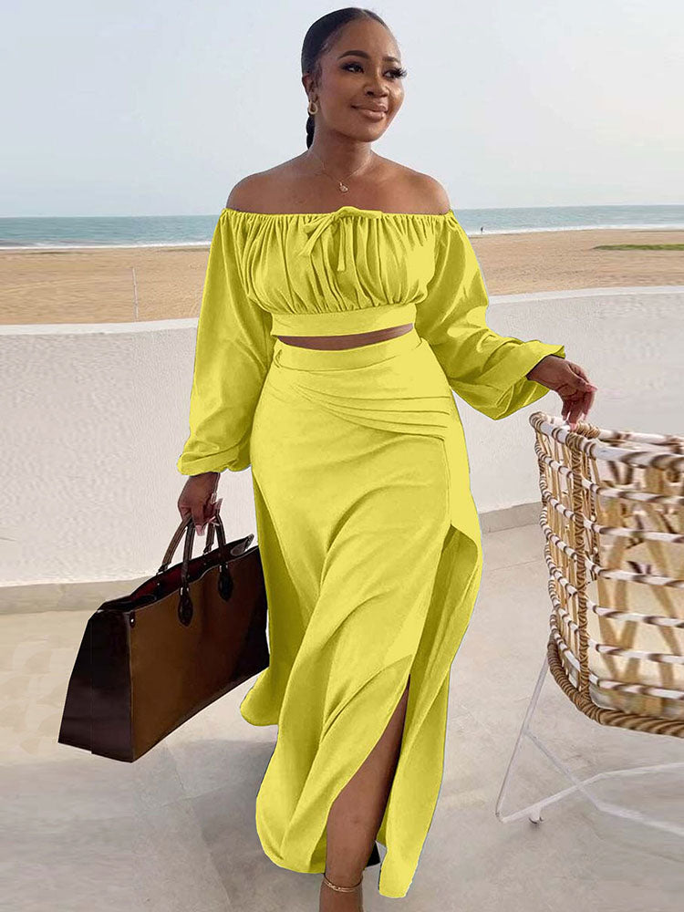 Lantern Sleeve Plus Size Two-Piece Set