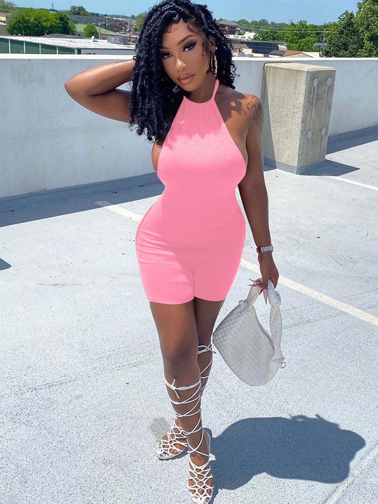 Sleeveless Backless Halter Bodycon Romper