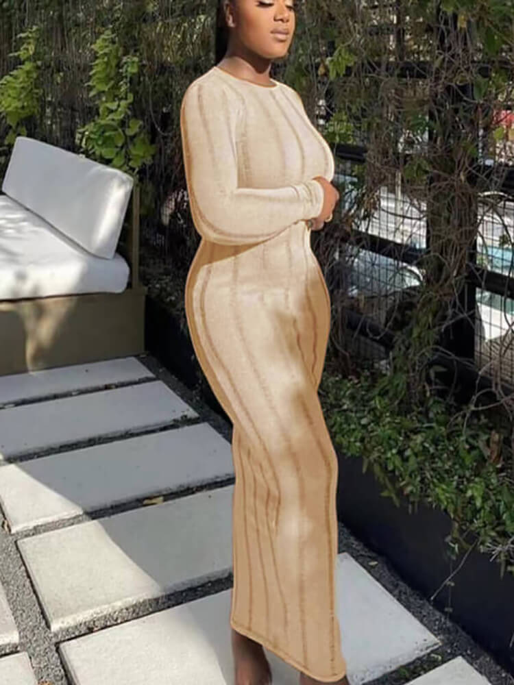 Long Sleeve Tassel Backless Maxi Dress