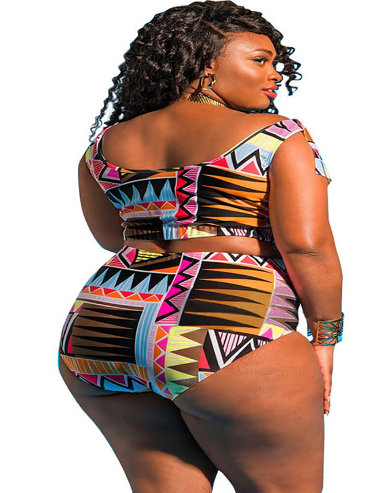 Two Piece Off Shoulder Print Swimsuit