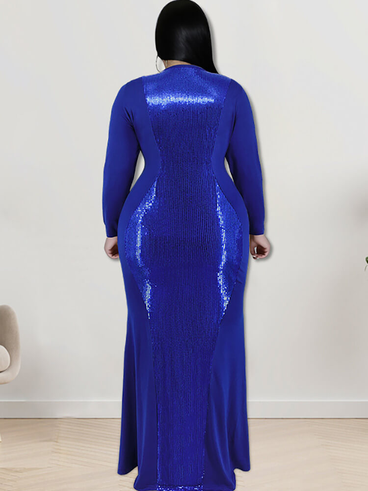 Long Sleeve Sequin Patchwork Maxi Dress