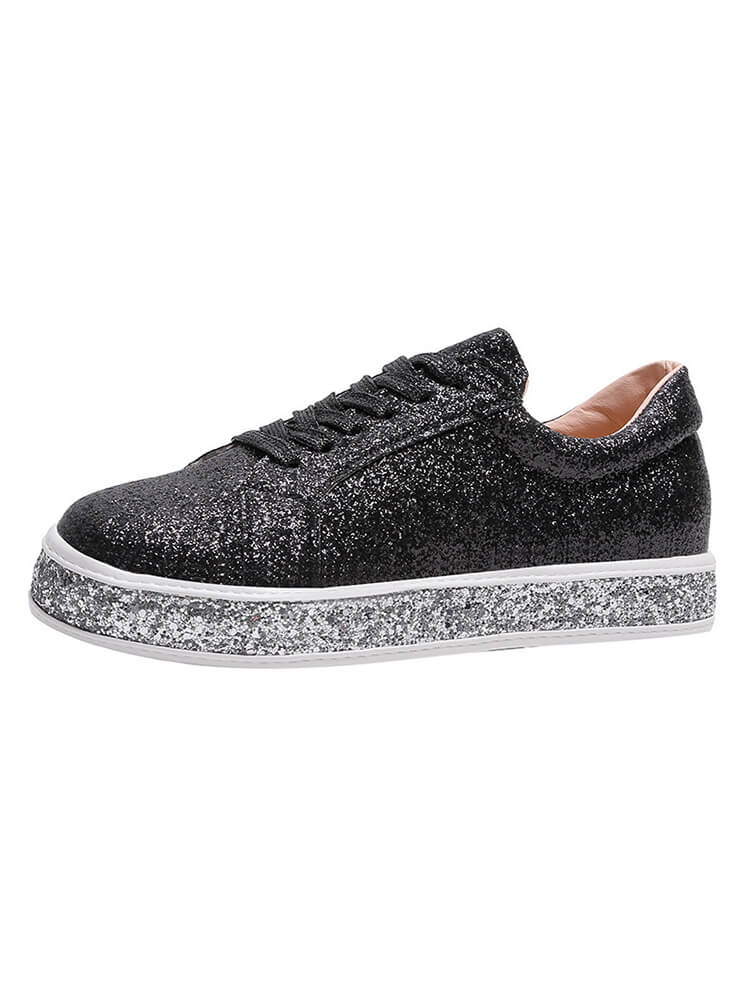 Glitter Sparkly Lace Up Flat Sneaker