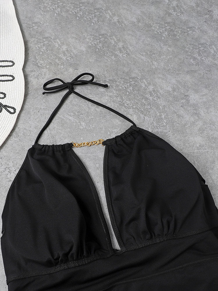 Plus Size Halter Chian Backless Swimsuit