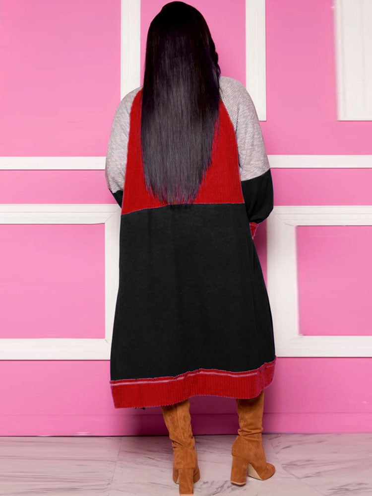 Long Sleeves Color Block Long Cardigan
