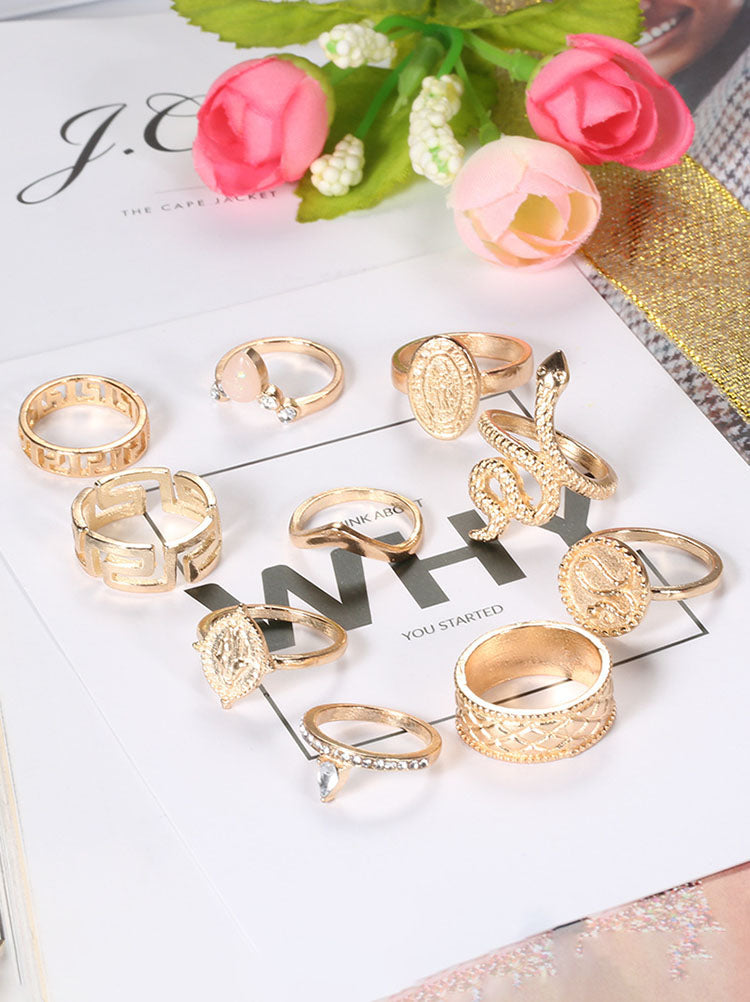 Ten Piece Snake Rhinestone Rings Set