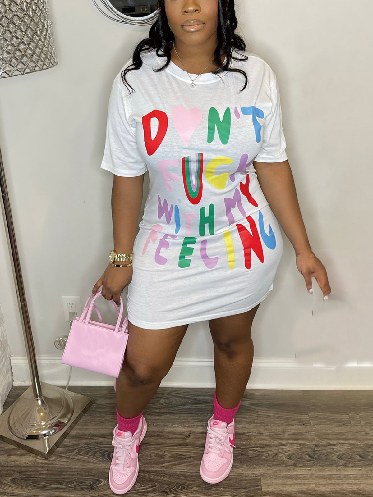 Colorblock Letter Print T Shirt Mini Dress