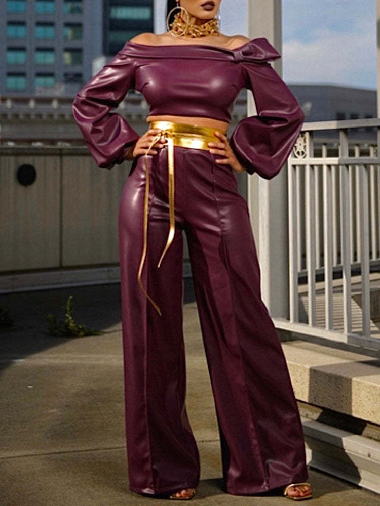 Off-Shoulder-Set aus PU-Leder