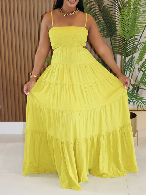 Cutout Smocked Cami Tiered Maxi Dress
