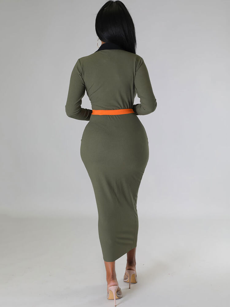 Long Sleeve Color Block Maxi Dress