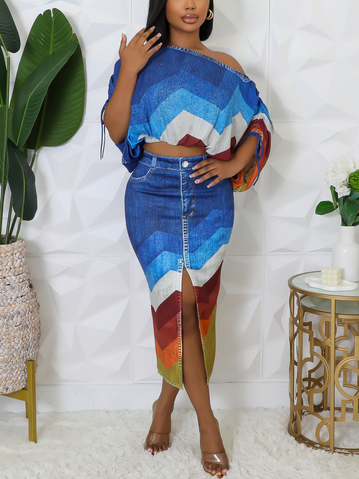 Off Shoulder Colorful Skirt Set