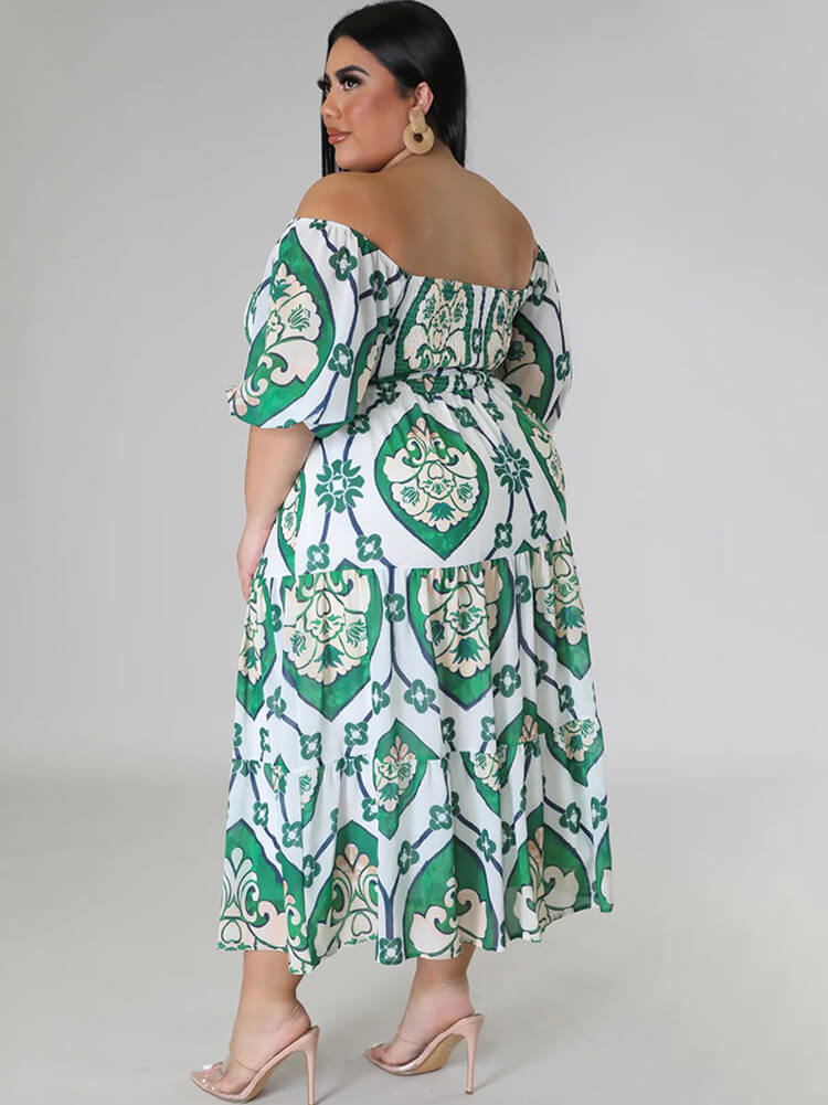 Short Sleeve Off Shoulder Floral Midi Dress