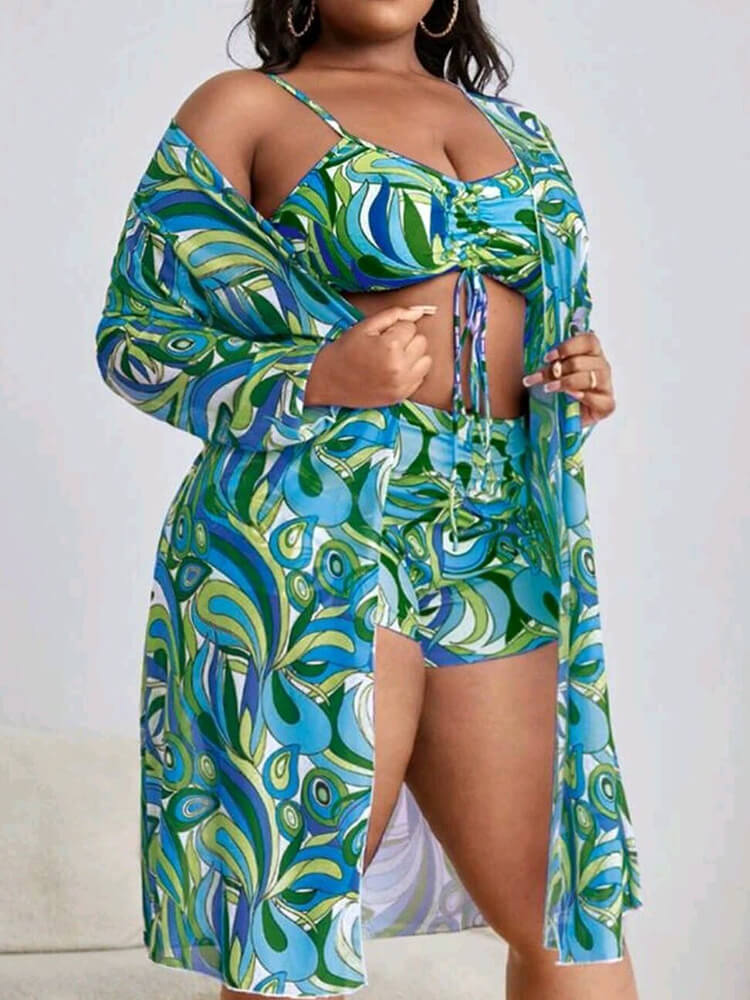 Plus Size Three Piece Floral Print Short Set
