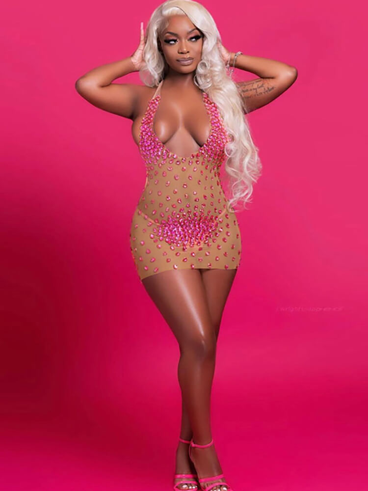 Rhinestone Patchwork Sleeveless Bodycon Mini Dress