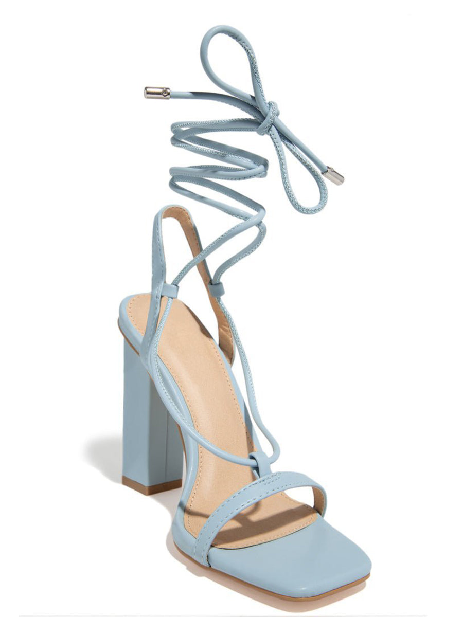 Solid Color Lace-Up Heeled Sandals