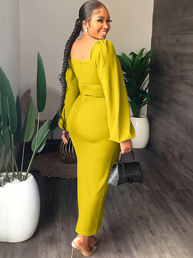 Chiffon Long Sleeve Bodycon Split Maxi Dress