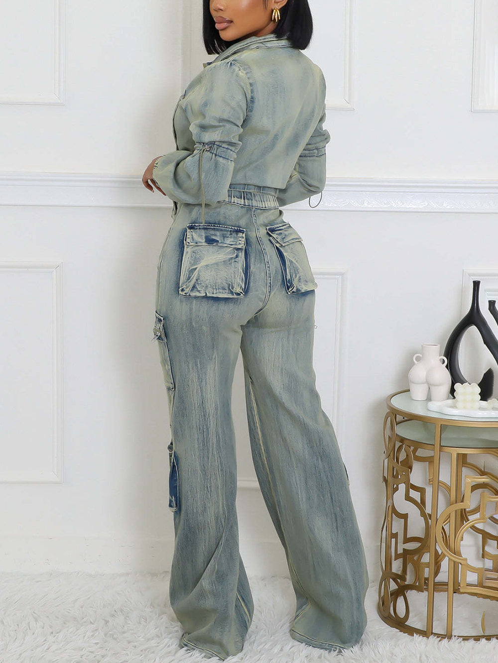 Two-Piece Multi-Pocket Denim Set