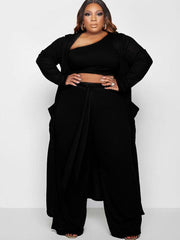 Plus Size Three Piece Solid Color Pant Suit