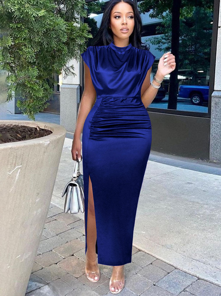 Plus Size Sleeveless Ruched Side Split Maxi Dress