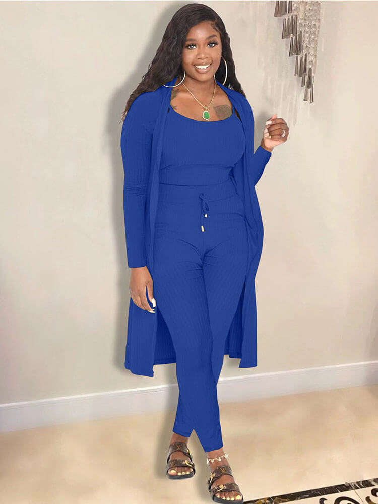 Open Front Cardigan Long Pants Three Piece Outfits