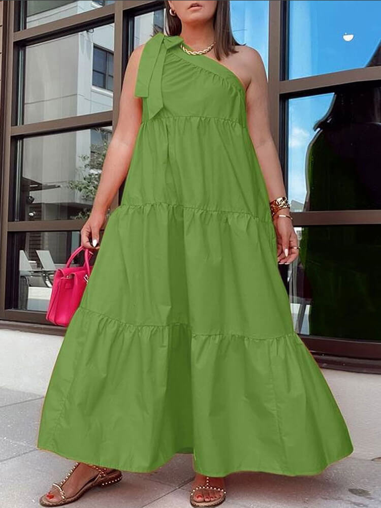 One Shoulder Sleeveless Swing Maxi Dress