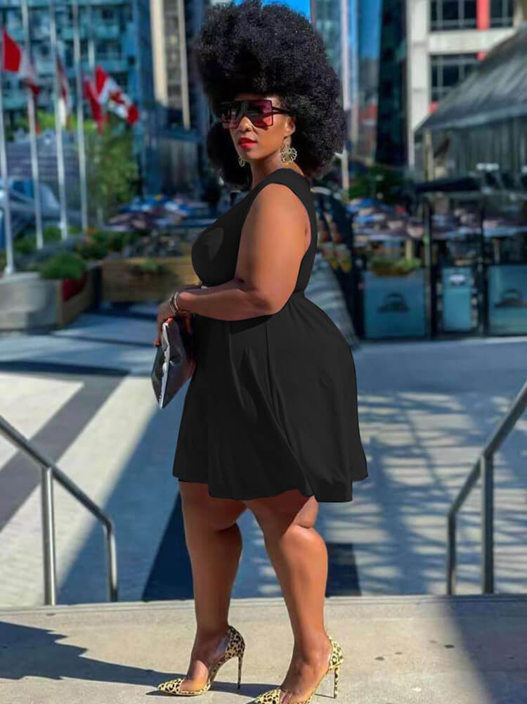 Sleeveless Round Neck Solid Mini Dress