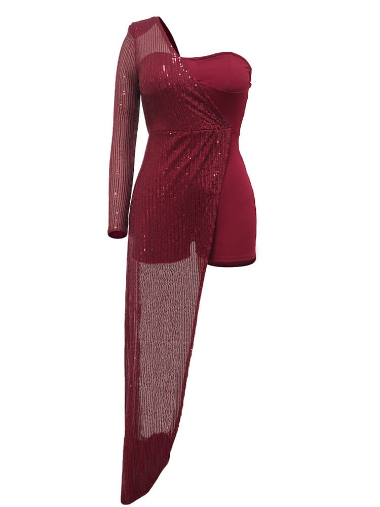 One Shoulder Sequin Patchwork Bodycon Romper