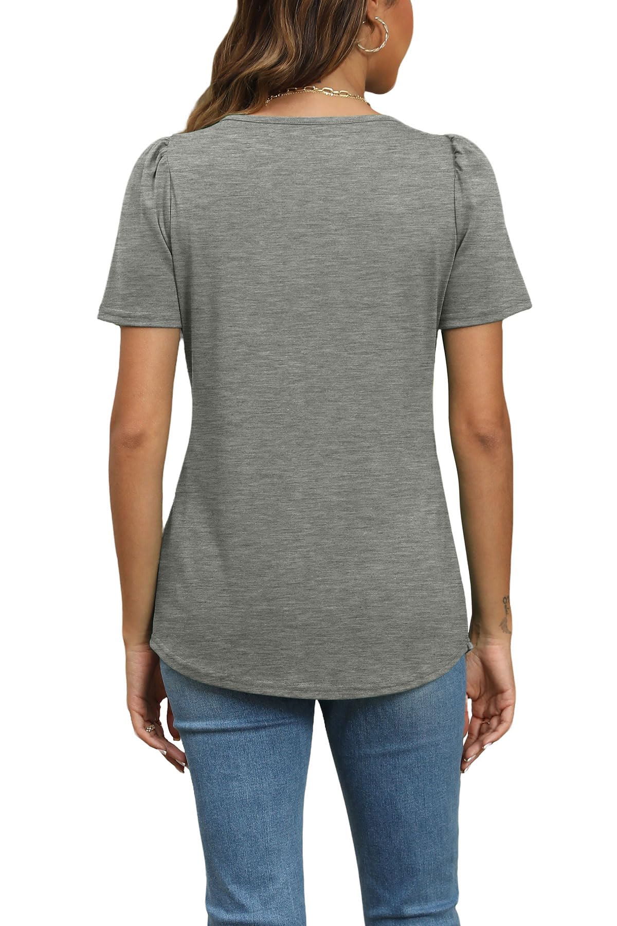 Short Sleeve Pleated Crew Neck Top