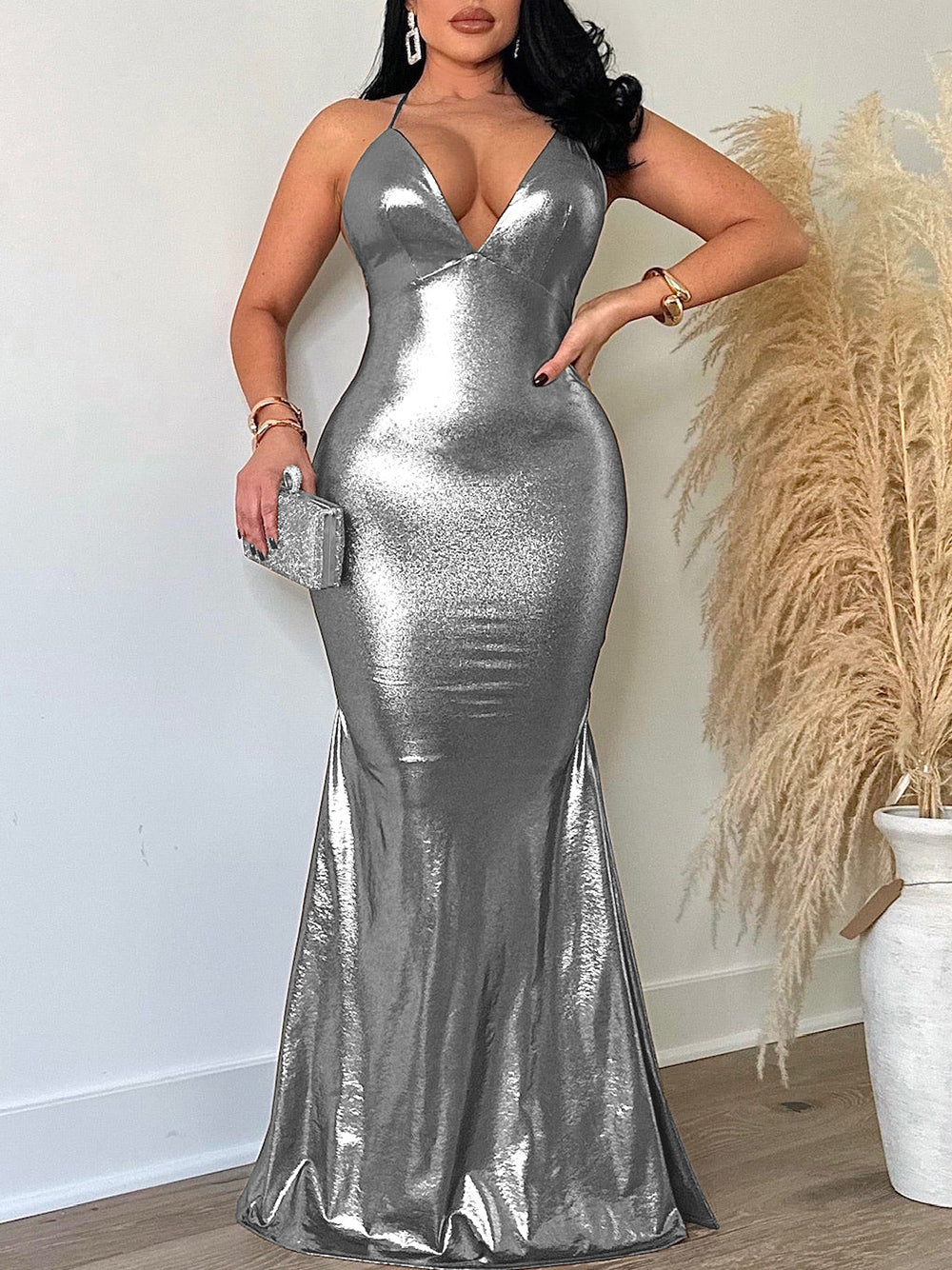 Metallic Spaghetti Strap Maxi Dress