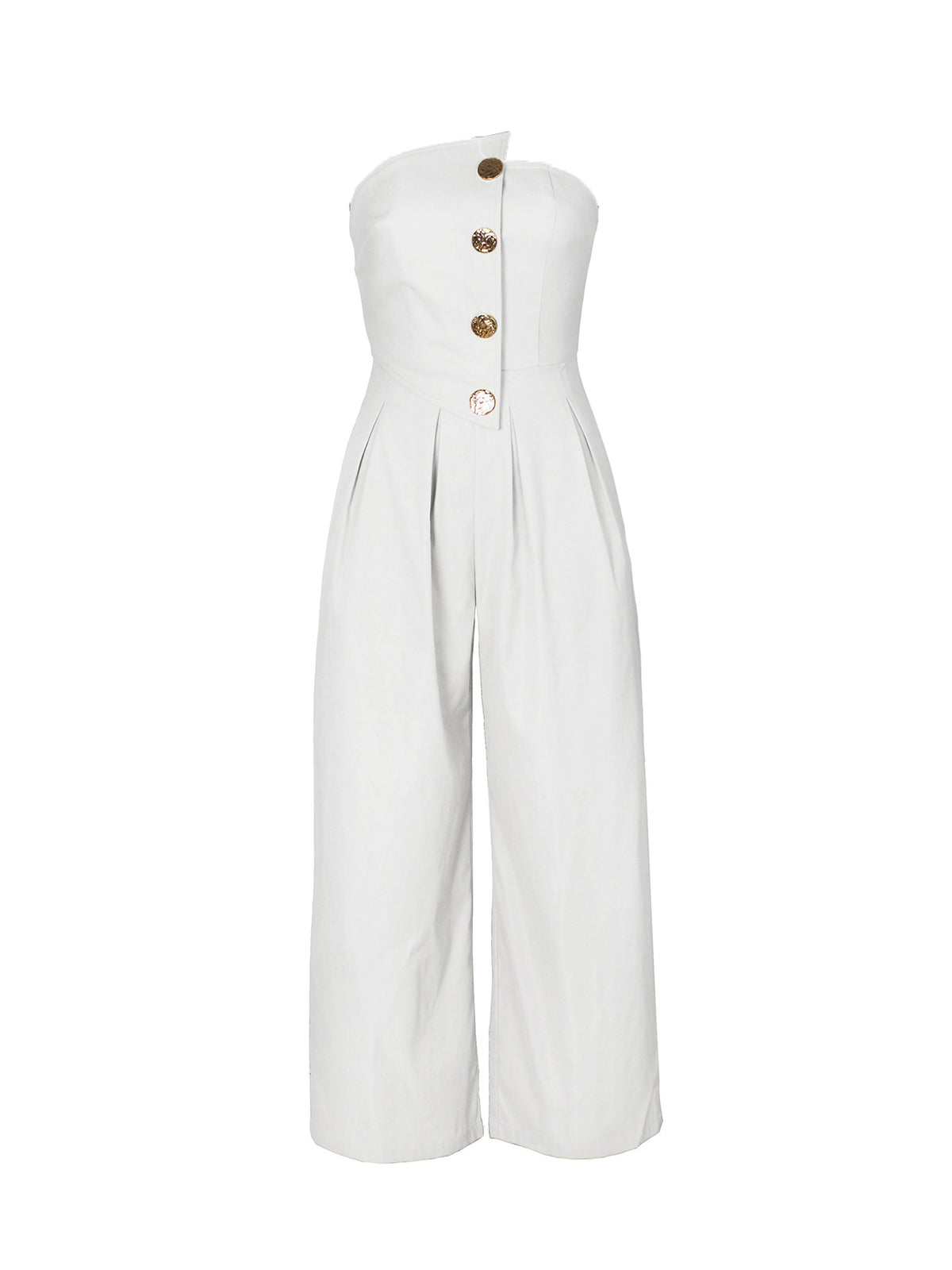 Strapless Button Wide-Leg Jumpsuit