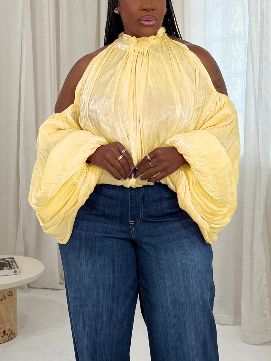 Off Shoulder Organza Lantern Sleeve Blouse