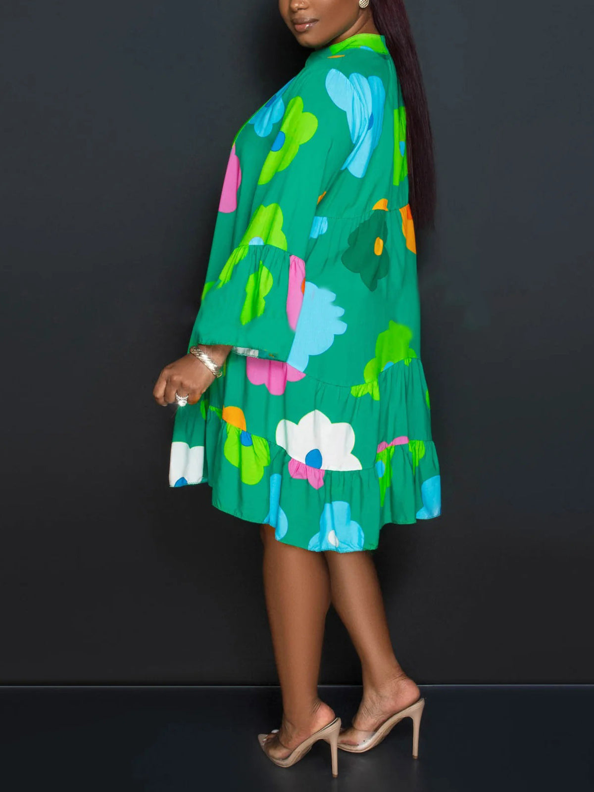 Long Sleeve Floral Print Shirt Dress