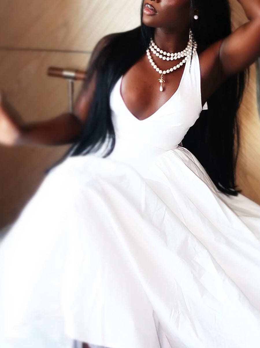 Elegant Halter Neck Solid Color Dress