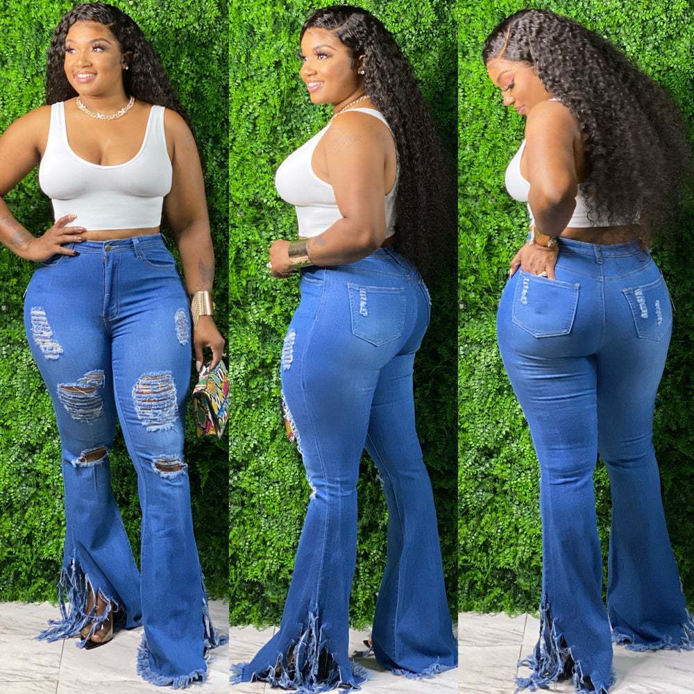 Distressed Zipper Fringe Washed Jeans