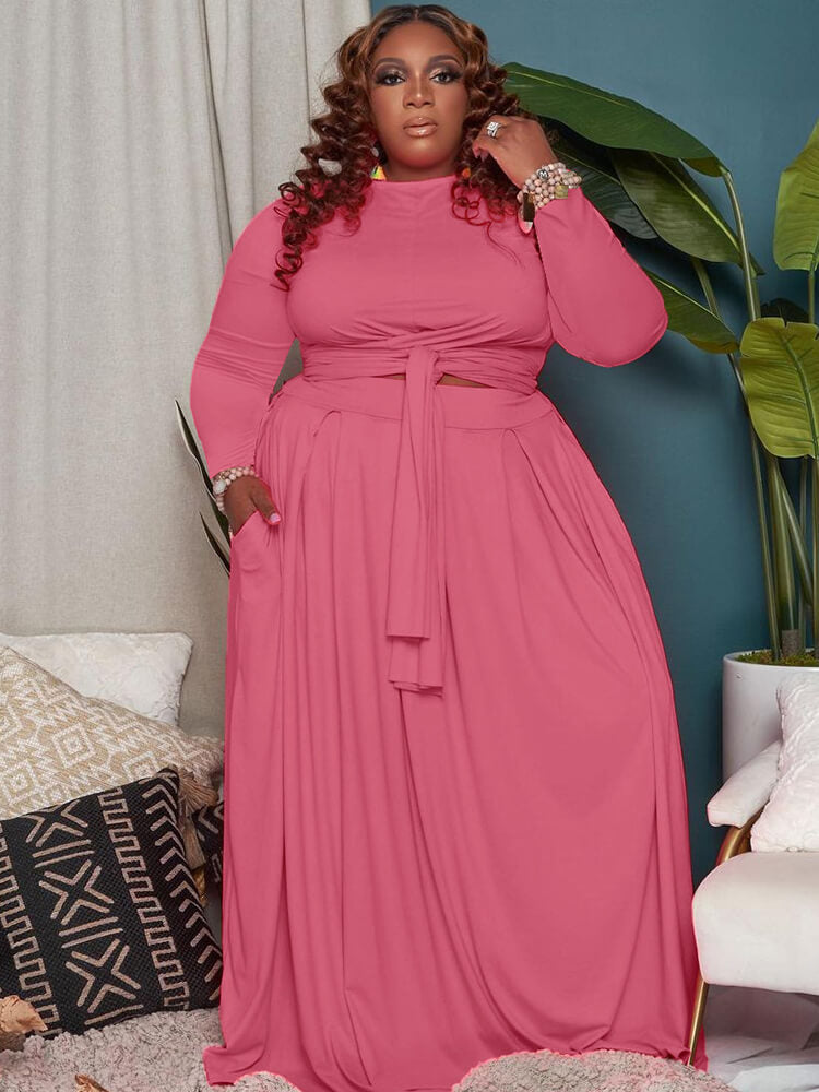 Plus Size Two Piece Wrap Top Maxi Dress