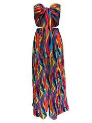 Two Piece Colorful Tube Top Wide Leg Pants